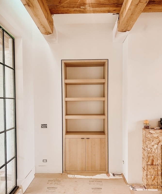 Built-in Bookshelf Recessed Niche Flat Panel Cabinetry