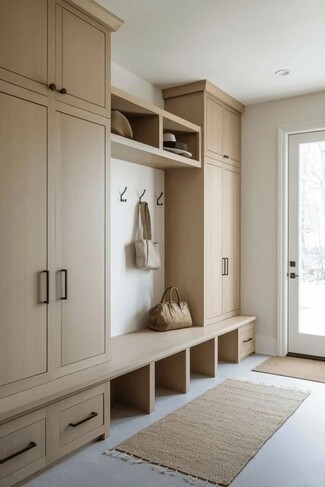 Built-In Cabinetry: Warm Beige Finish with Integrated Seating