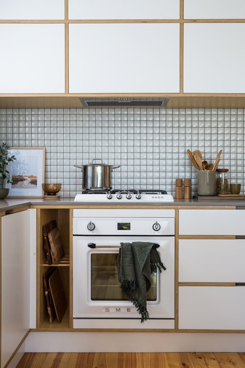 Built In Oven Exposed Plywood and Minimalist Scandi Kitchen Ideas