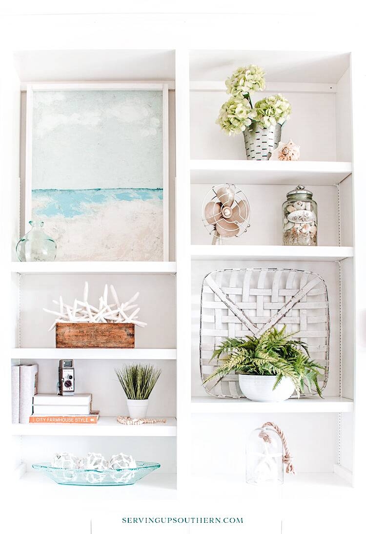 Built-In Shelving: Sea Glass Coastal Farmhouse Styling