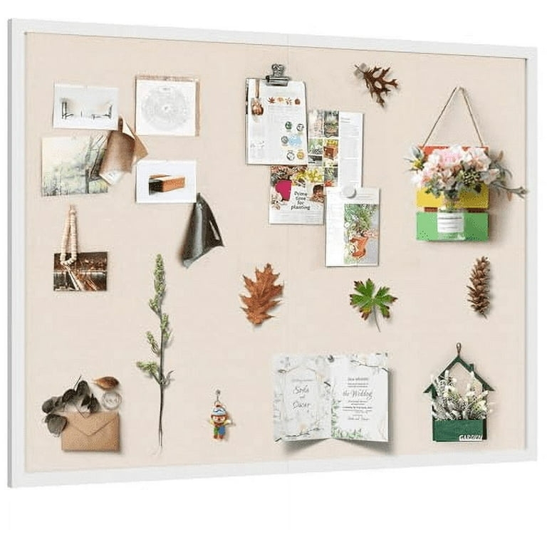 Bulletin Board: Botanical Theme White Wood Frame Nature Vision Board