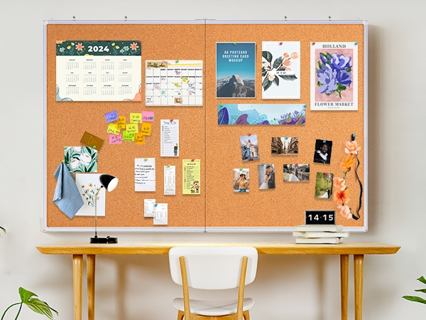 Bulletin Board: Dual Panel Construction Slim Metal Frame Pin Board