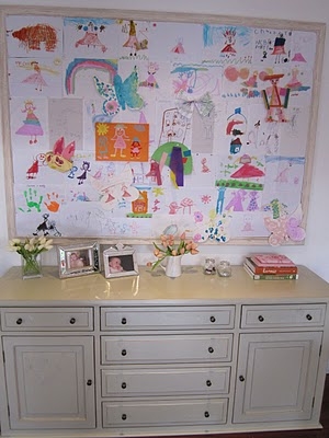 Bulletin Board: Multi Drawer Buffet and Childrens Art Gallery Wall