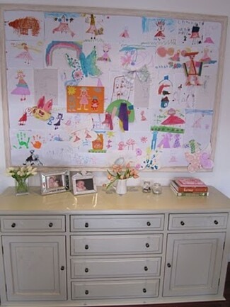 Bulletin Board: Multi Drawer Buffet and Childrens Art Gallery Wall
