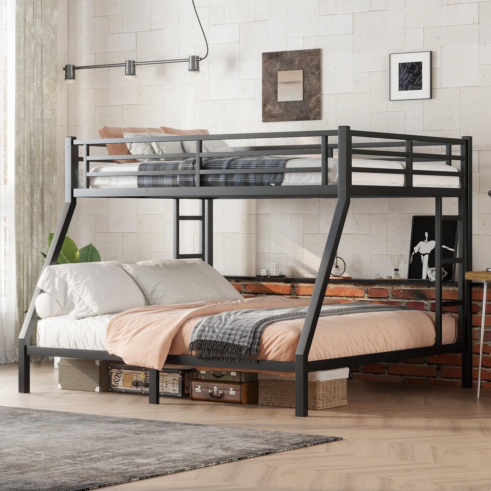 Bunk Bed: Full Over King Black Metal Angled Support Leg