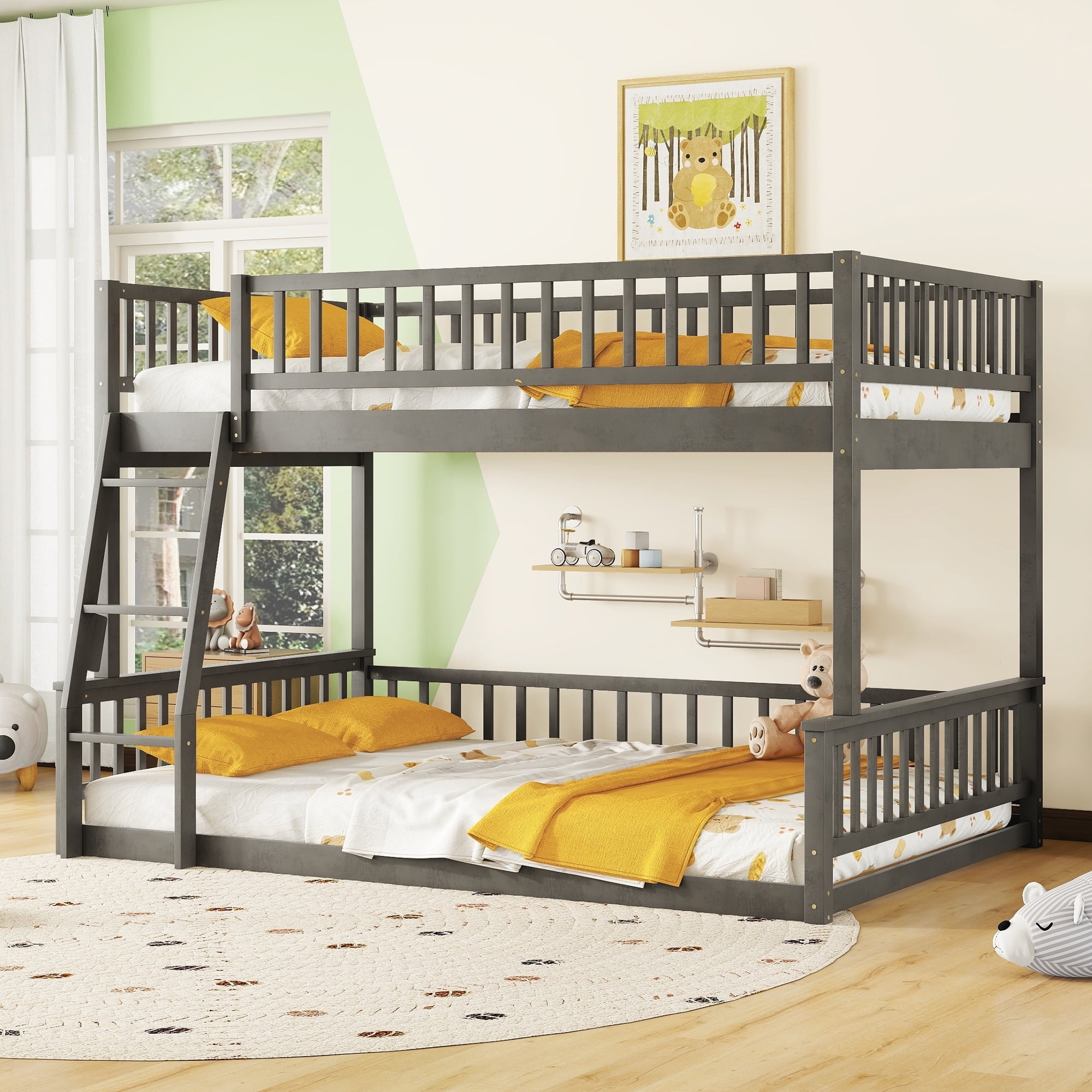 Bunk Bed: Full XL Over Queen Gray Floor Level Design