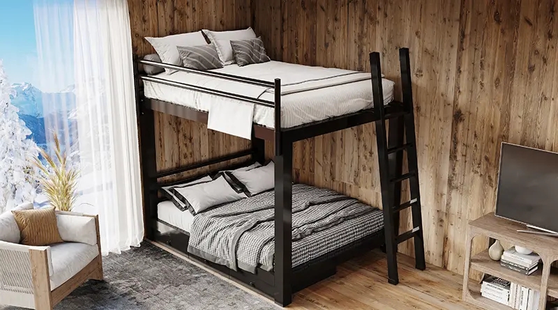 Bunk Bed: Heavy Duty Black Metal King Over King Storage