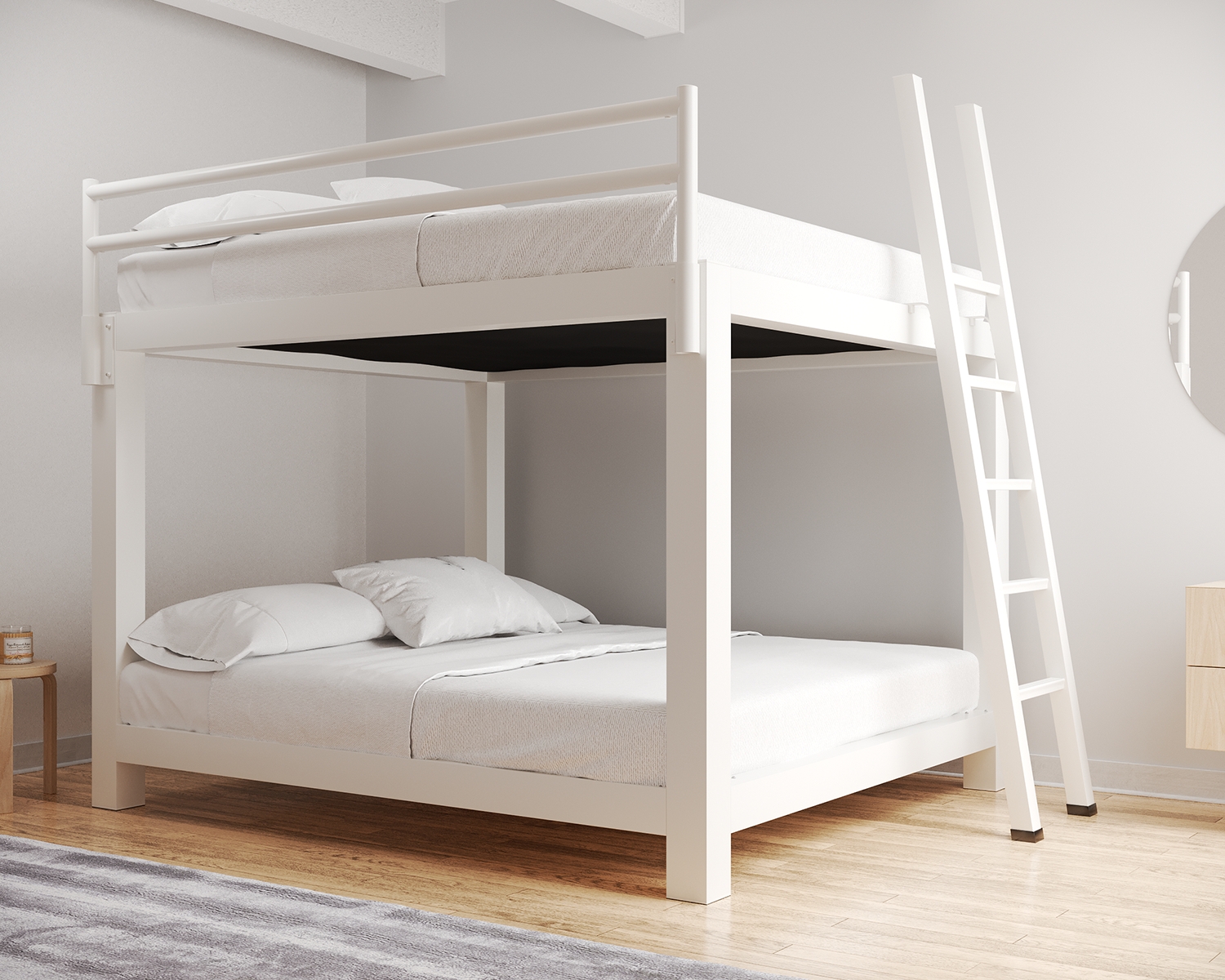 Bunk Bed: Matte White King Over King Extra Thick Posts