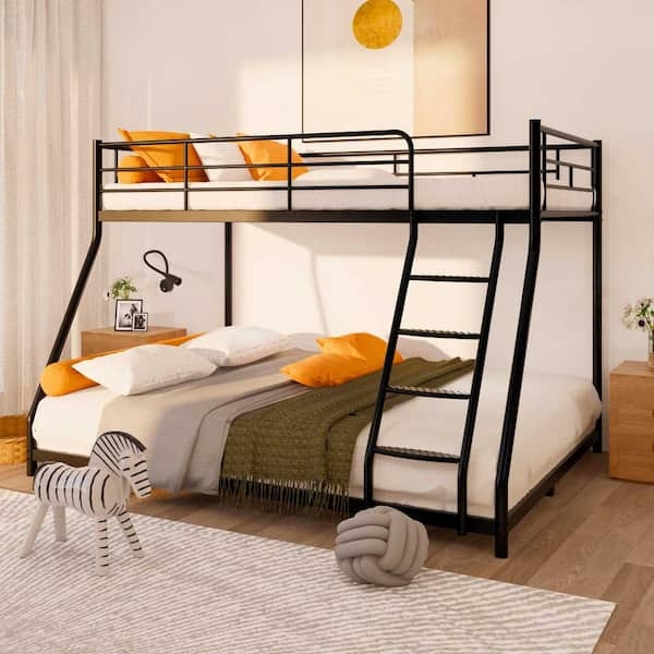 Bunk Bed: Twin Over Full Matte Black Metal Slanted Ladder