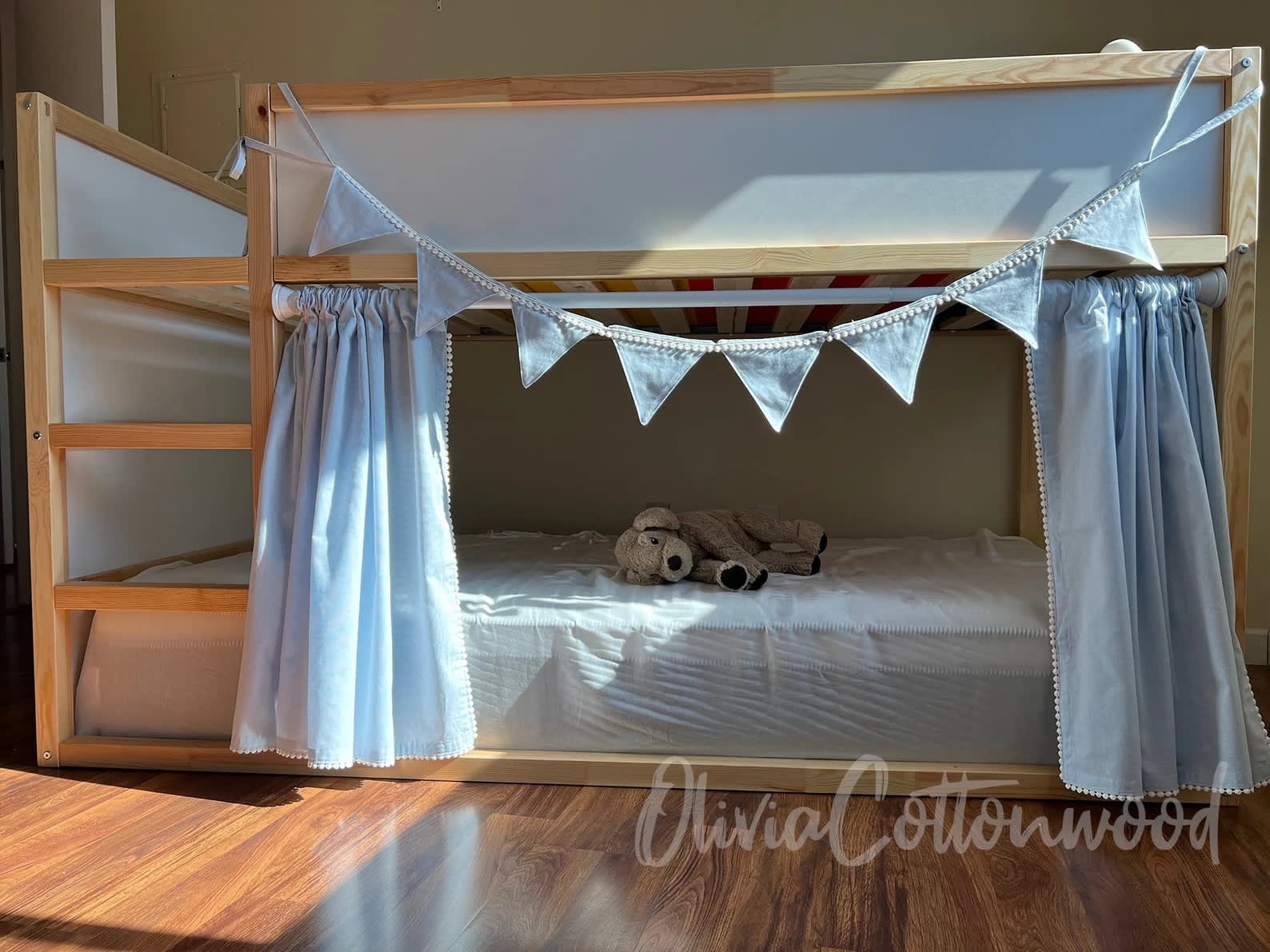 Bunk Bed with Pom Pom Trim and Bunk Bed Curtains with Pom Poms
