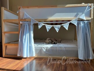 Bunk Bed with Pom Pom Trim and Bunk Bed Curtains with Pom Poms