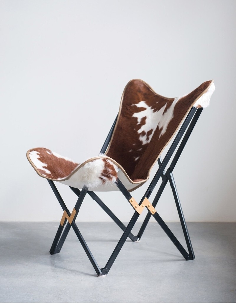 Butterfly Chair with Cowhide Pattern and Zigzag Hinges