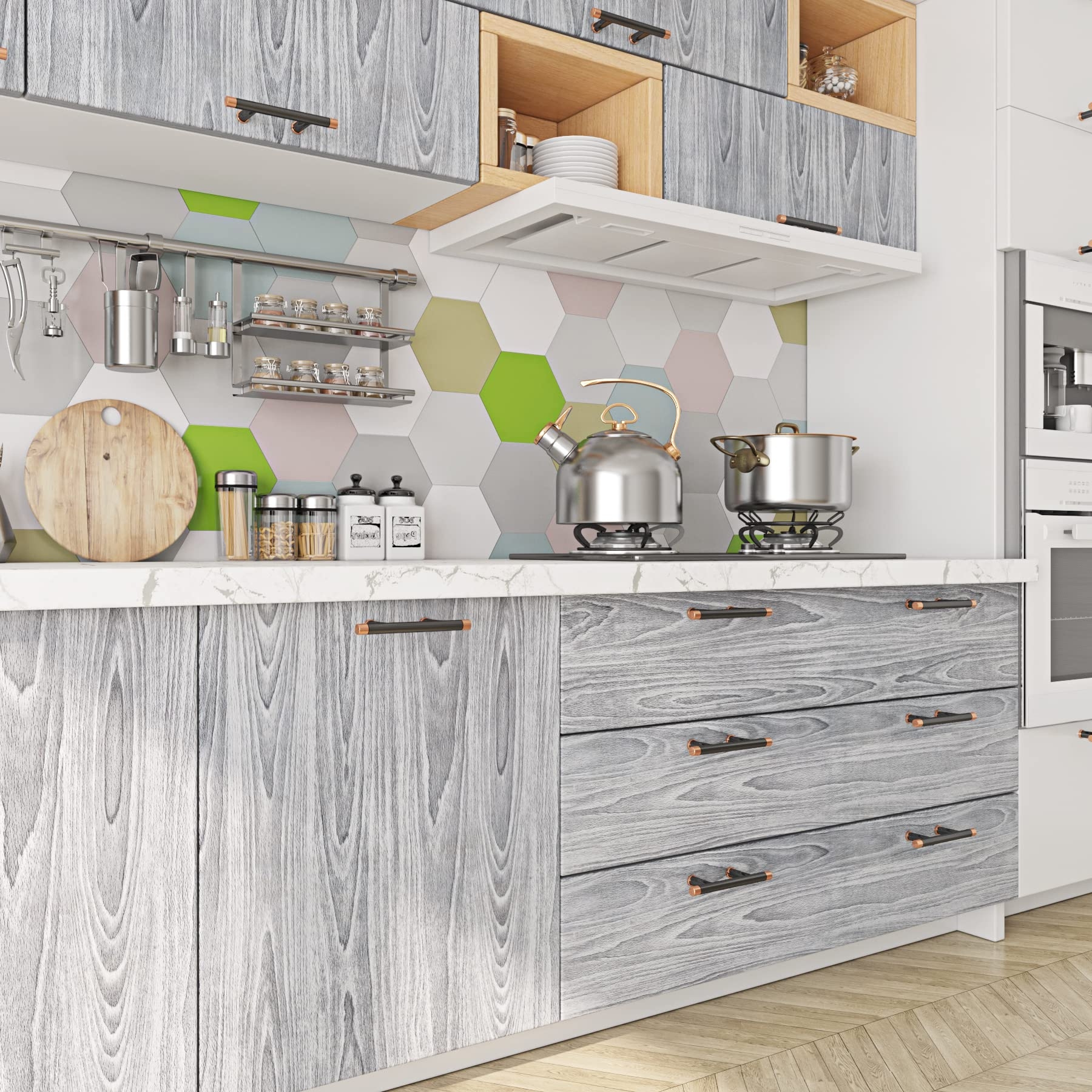 Cabinet Wrap Grey Wood Grain Vinyl Peel and Stick