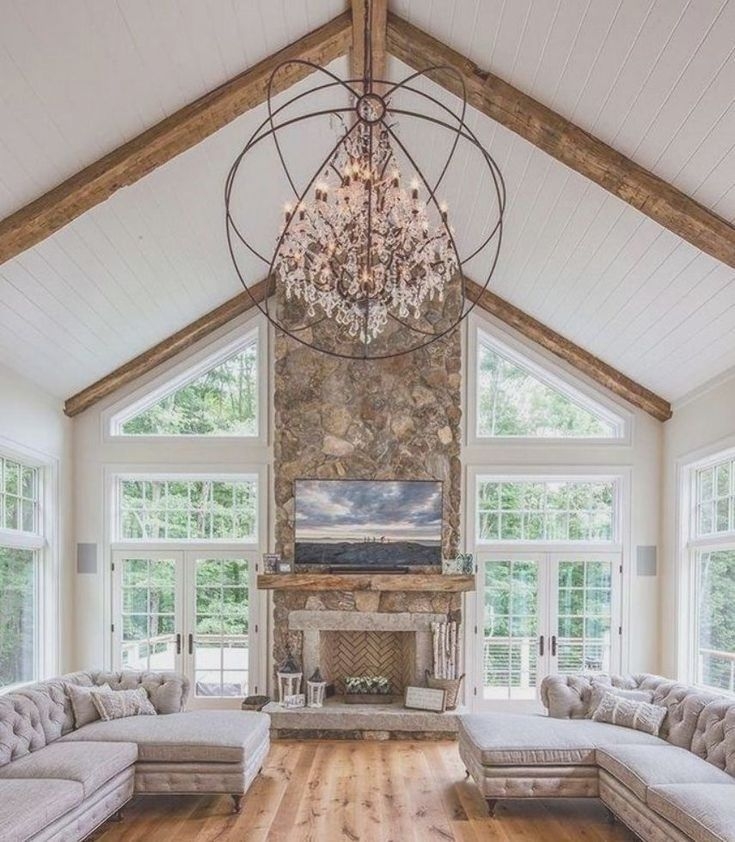 Cage Chandelier Metal Wire Orb Floor to Ceiling Stone