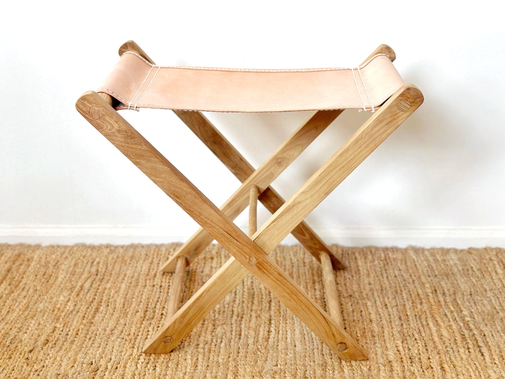 Camp Stool with Natural Wood Grain and X-Base Design