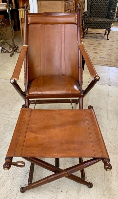 Campaign Chair with Strap Armrests and Matching Ottoman