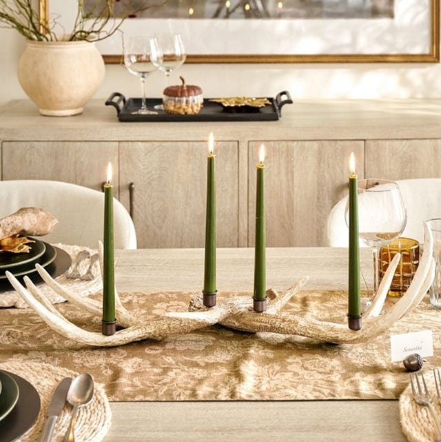 Candle Holder in Antler Structure with Olive Green Tapers