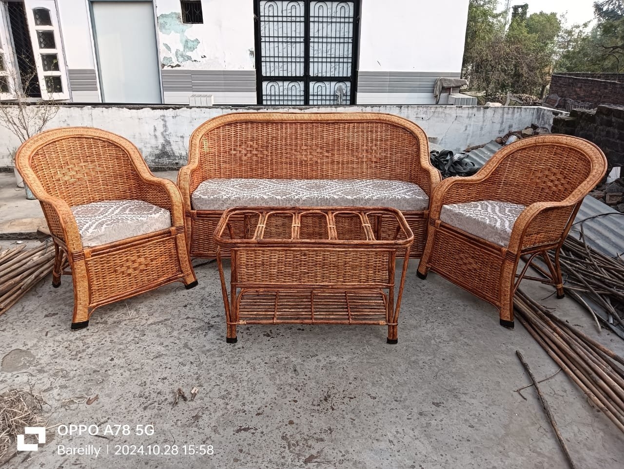 Cane Sofa Set with Diamond Weave: Handcrafted Cane Sofa Set