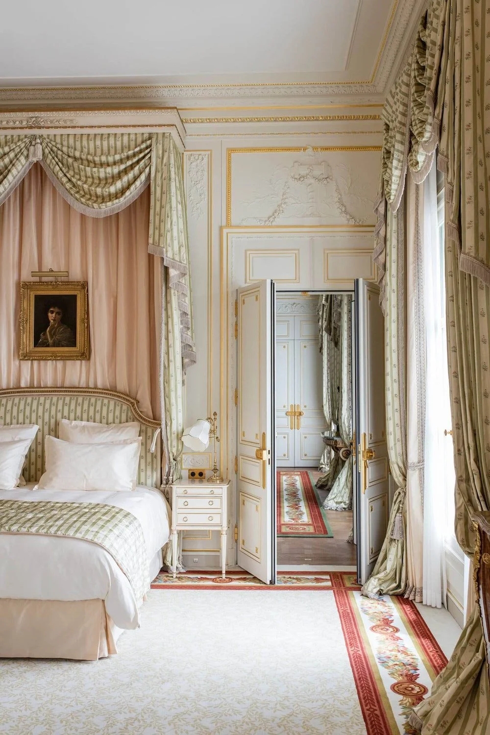 Canopy Bed: Coronet Canopy with Luxury Striped Silk Upholstery