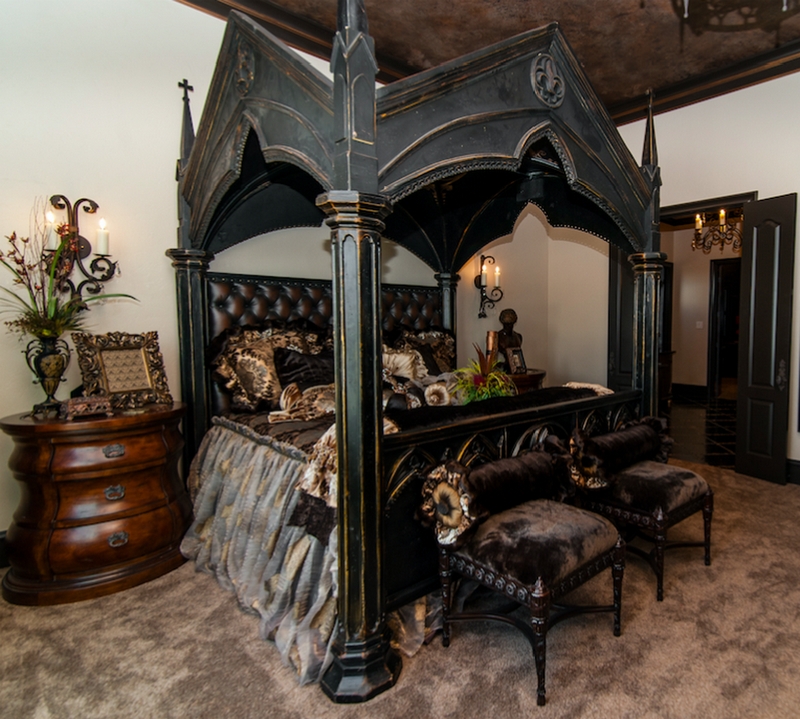 Canopy Bed Tufted Headboard Luxury Gothic Revival