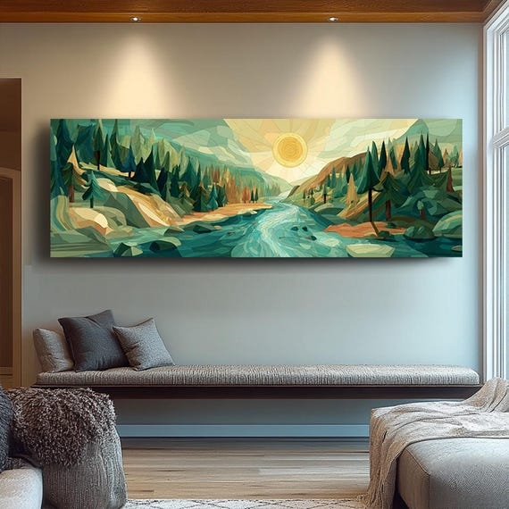 Canvas Wall Art Faceted Nature Theme Panoramic Mountain Canvas
