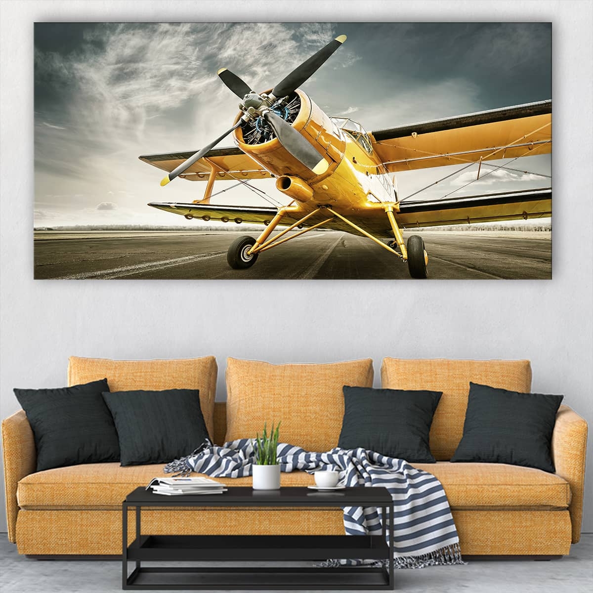 Canvas Wall Art Mustard Yellow Airplane Wall Art