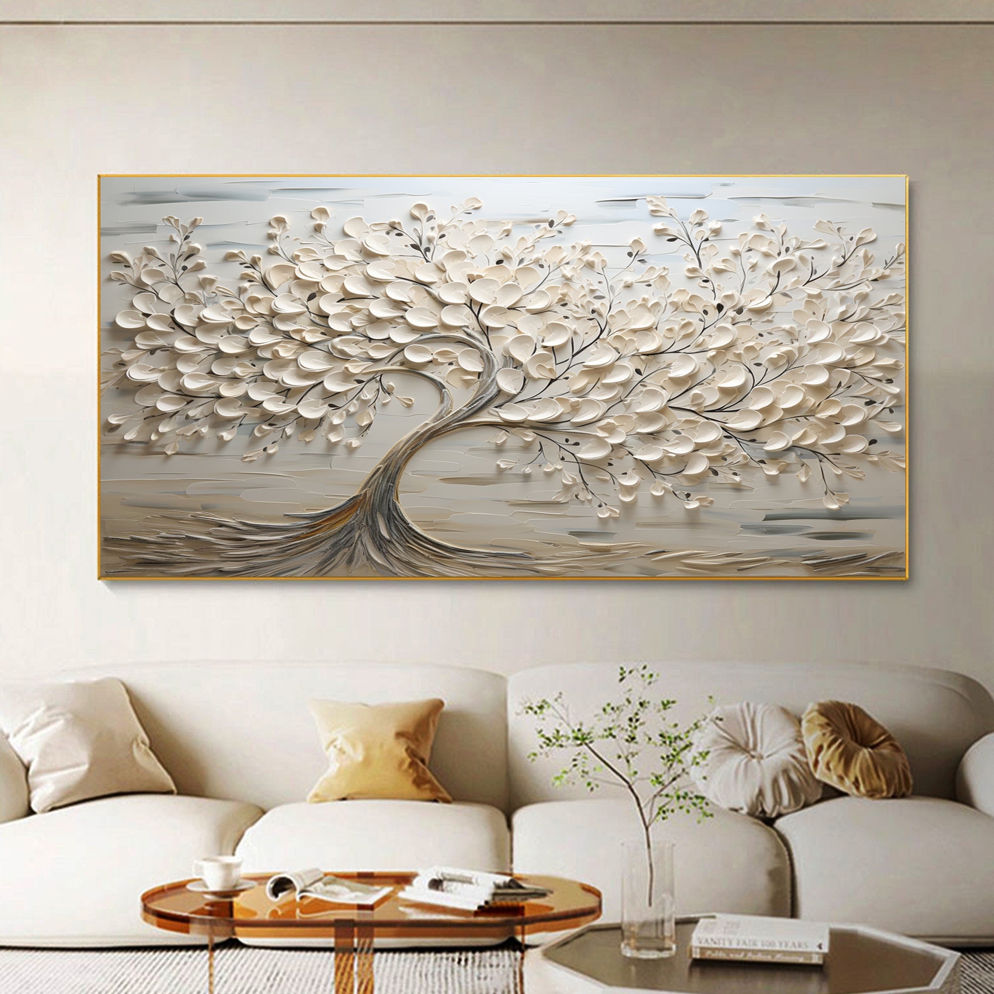 Canvas Wall Art Sculptural Petals Organic Tree Relief Painting
