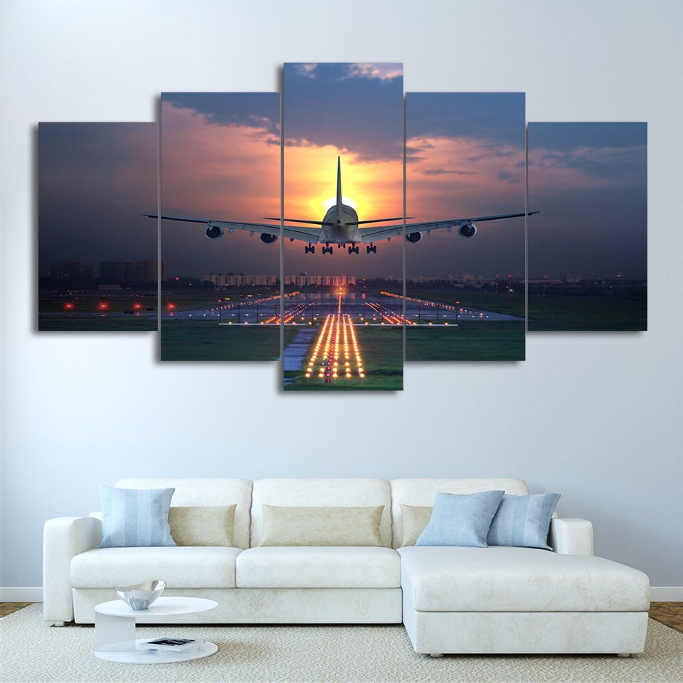 Canvas Wall Art Sunset Backdrop Split Panel Airplane Art
