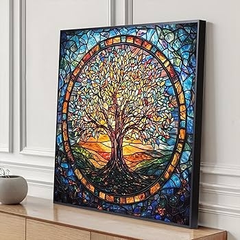 Canvas Wall Art Thin Gold Frame Yggdrasil Decor