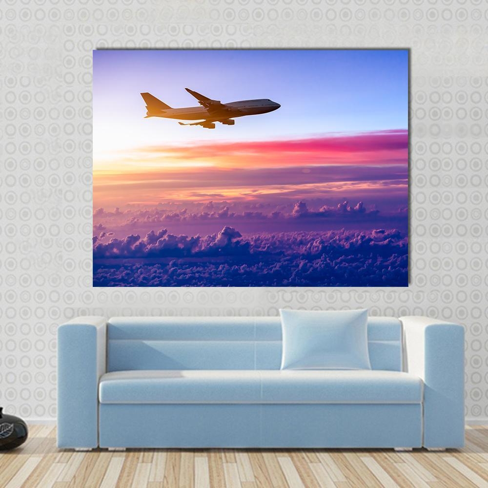 Canvas Wall Art Twilight Purple Airplane Sunset Wall Art