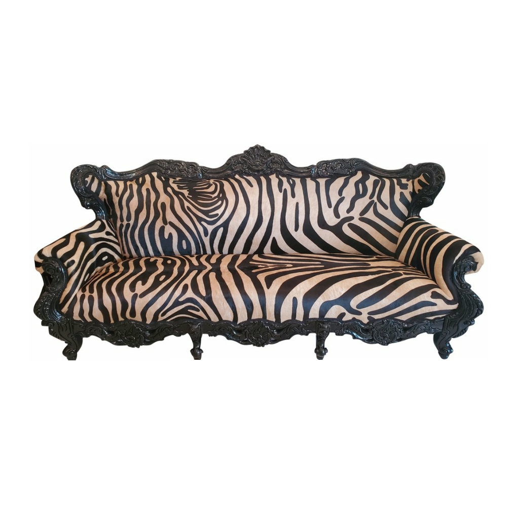 Carved Sofa: Baroque Design Zebra Stamped Leather Couch