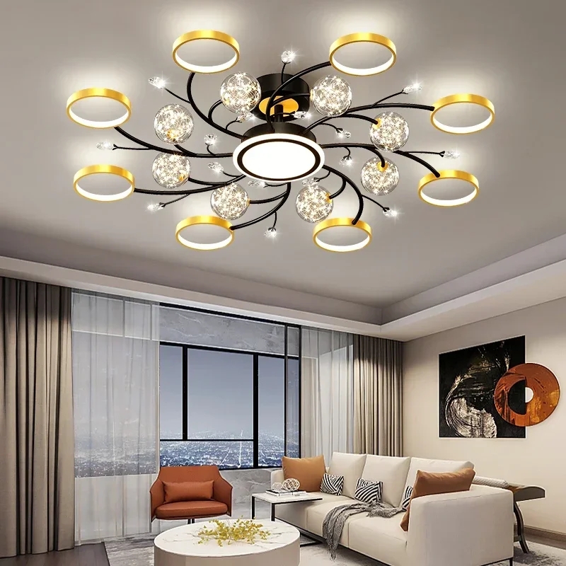 Ceiling Chandelier Starry Glass Globes Gold Toned Rings