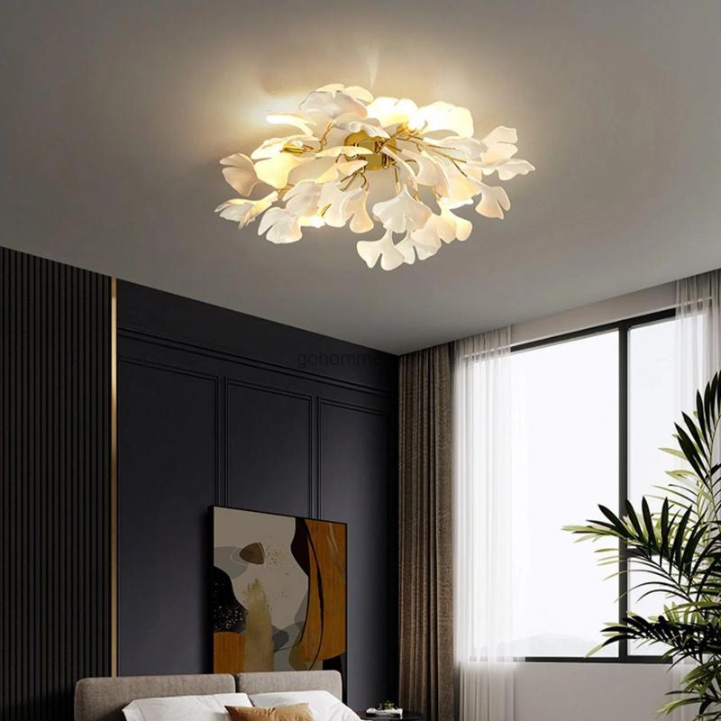 Ceiling Lamp Ginkgo Leaf Petals White Ceramic Petal Light