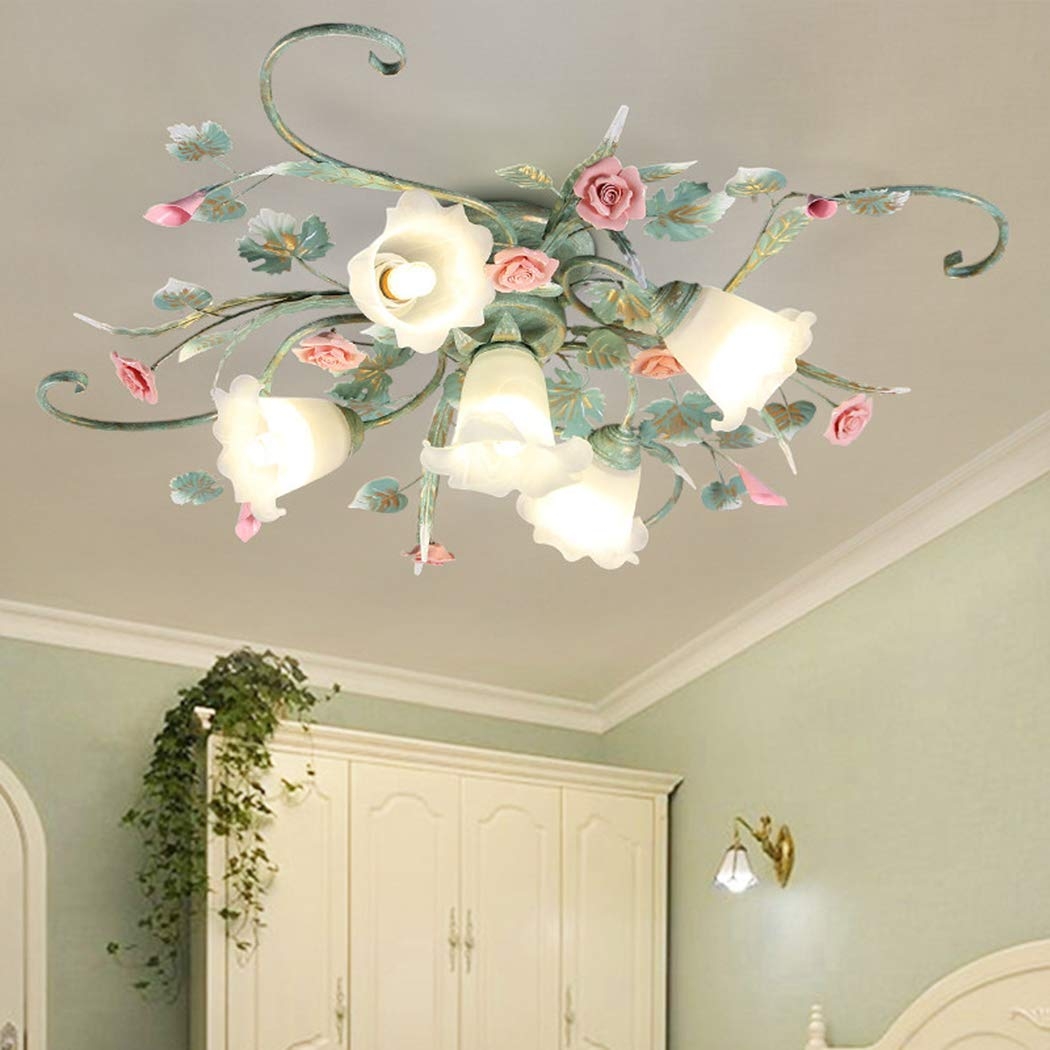 Ceiling Light Lily Glass Shades Pastoral Floral Ceiling Light