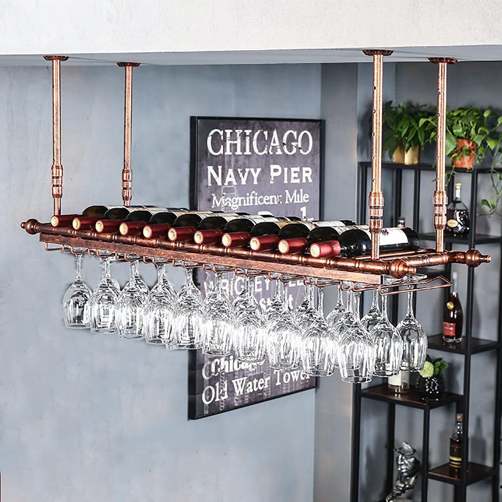 Ceiling Mounted Wine Rack Ceiling Suspended Industrial Pipe