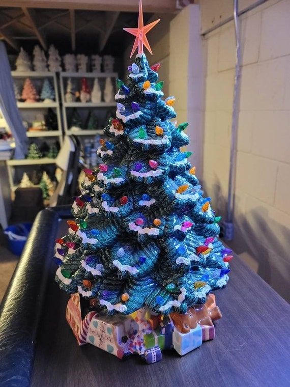 Ceramic Christmas Tree: 20 Inch Iridescent Teal Glaze