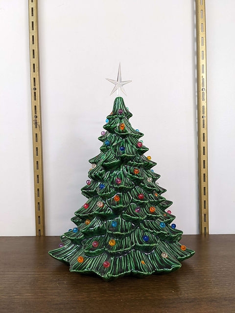 Ceramic Christmas Tree: Mid-Century Colorful Lighted
