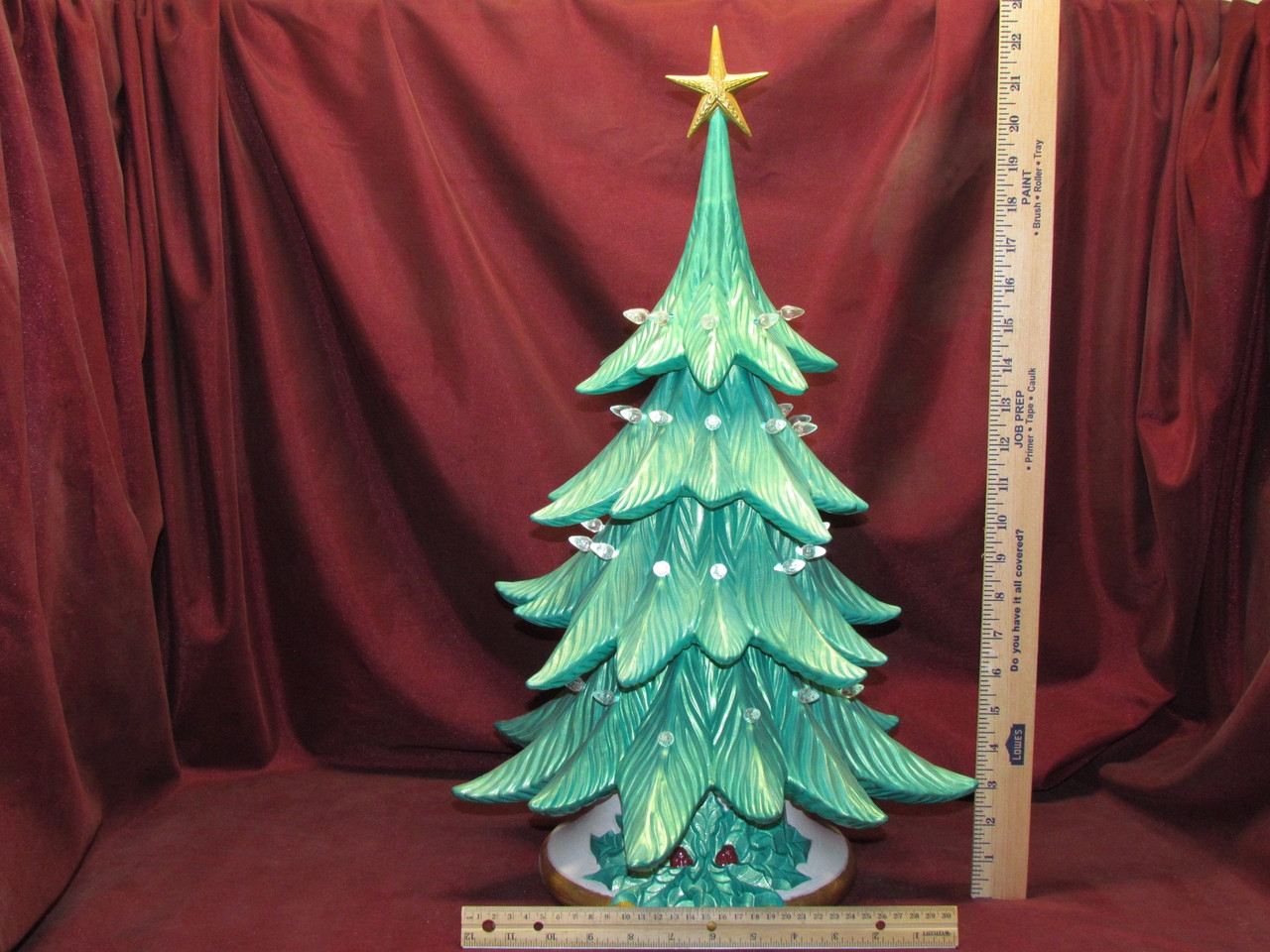 Ceramic Christmas Tree: Pearl Teal Hand Painted Lamp