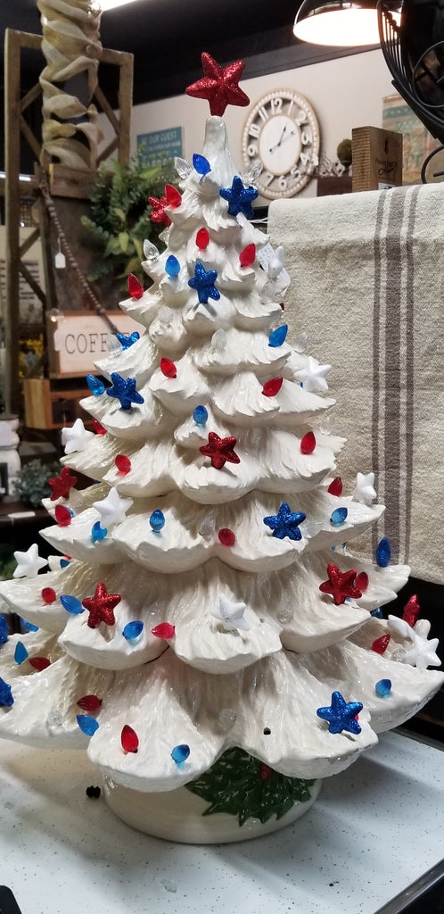 Ceramic Tree: Bright White Patriotic Color Scheme Set