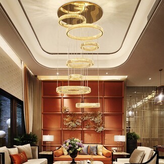 Chandelier: 8-tier Cascading Faceted Crystal Halo Light