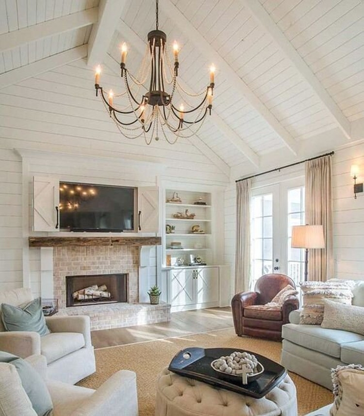 Chandelier Beaded Detail with Sliding TV Shutters