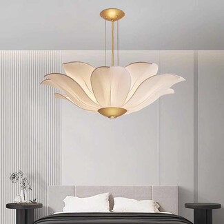 Chandelier Fabric Lotus Petals White and Gold Floral Light