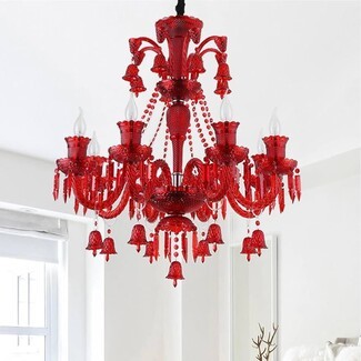Chandelier featuring Crimson Bell Pendants & 8-Light French Style