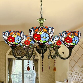 Chandelier Floral Stained Glass Tiffany Style Chandelier