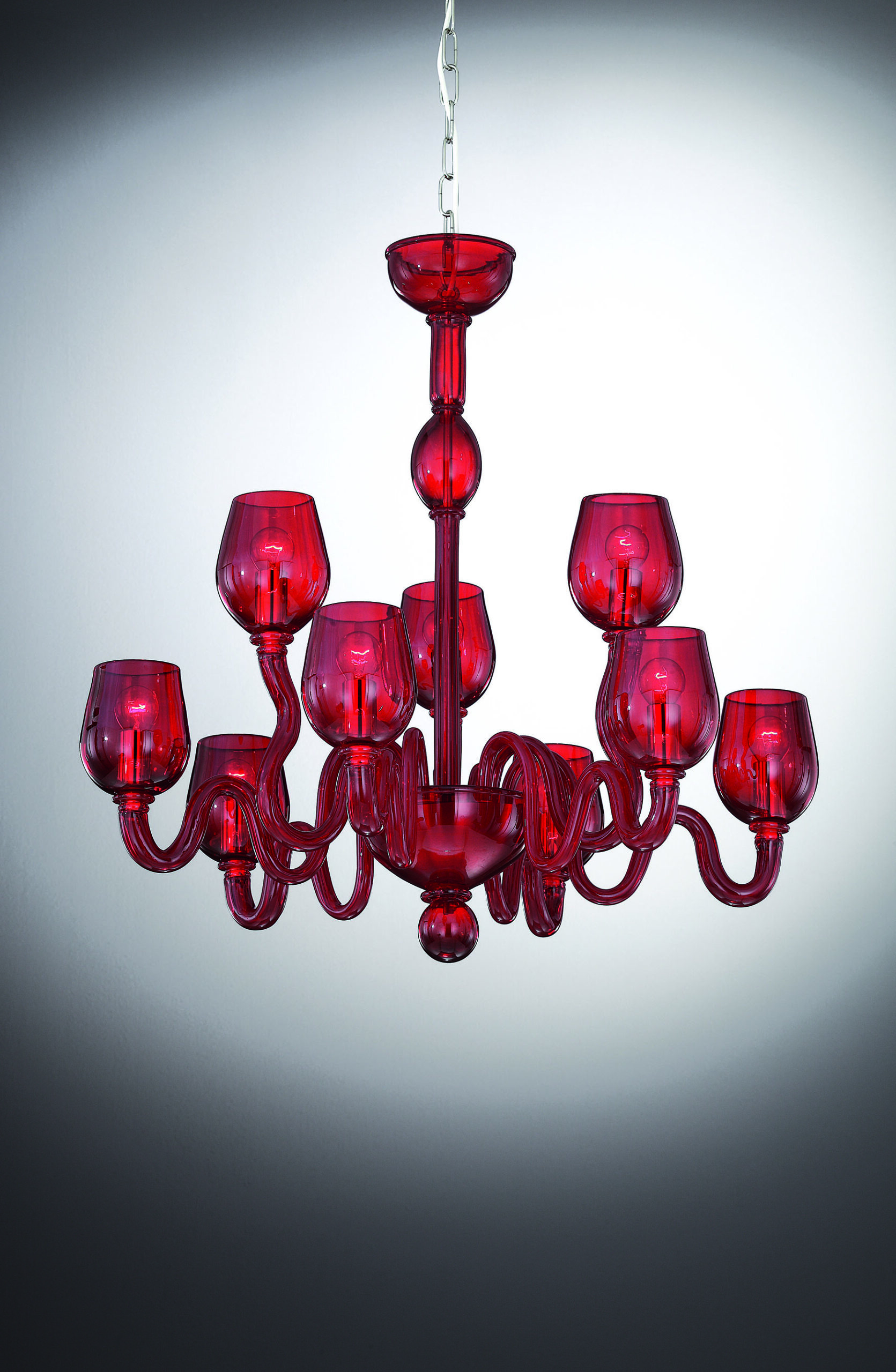 Chandelier in 6 Plus 3 Light Tier with Murano Style Glass
