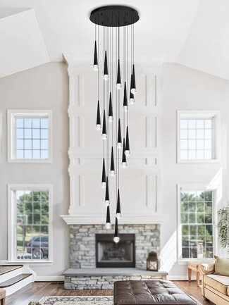 Chandelier: Matte Black 18-light Tapered Cone Multi Pendant