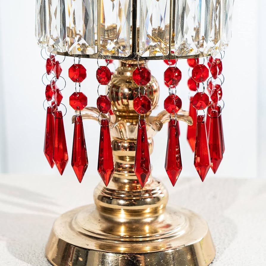 Chandelier Pendant with Ruby Icicles & Polished Gold Base