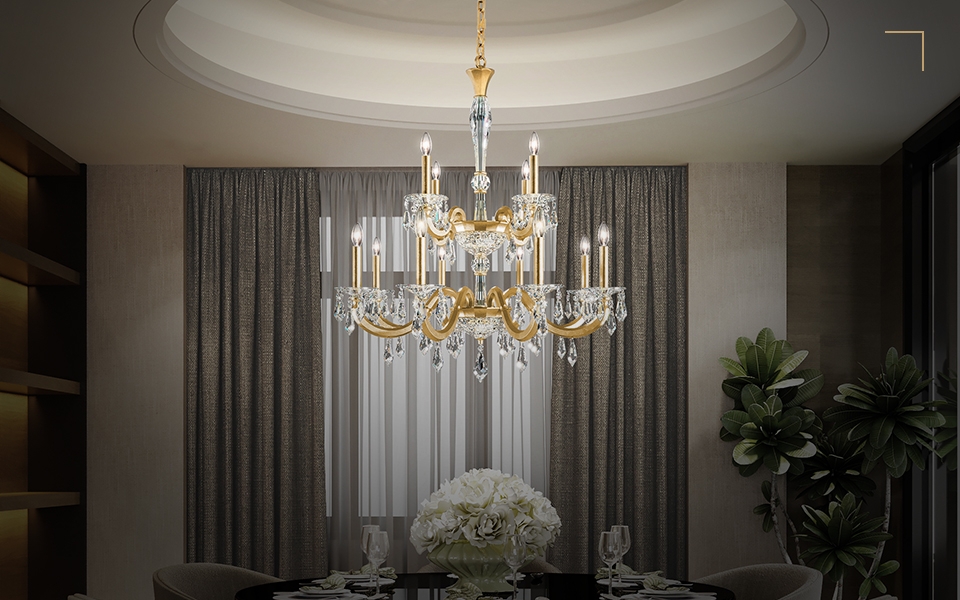 Chandelier: Polished Gold Tiered Arms Faceted Crystal Drops