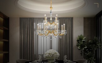 Chandelier: Polished Gold Tiered Arms Faceted Crystal Drops