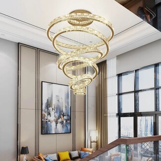 Chandelier Six Tier Spiral Ring Frame High Ceiling Foyer Lighting